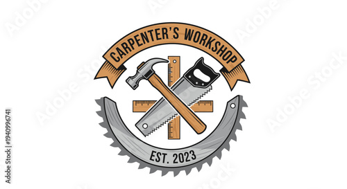 Carpenter Workshop Logo with Tools Emblem.