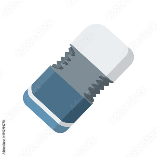 3D illustration of blue and white eraser with gray holder