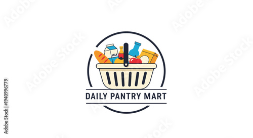 Daily Pantry Mart Grocery Shopping Basket Logo.