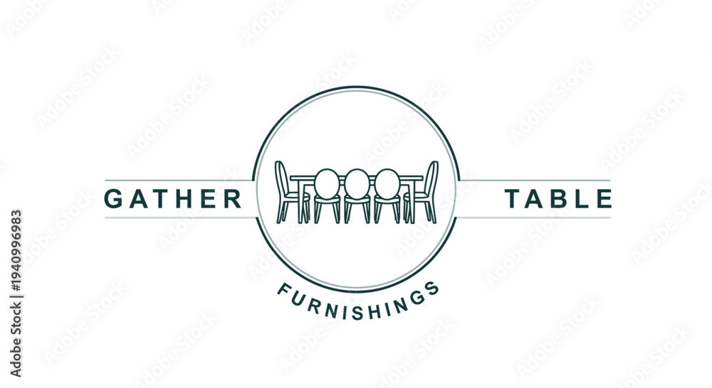 Fototapeta premium Logo with Dining Table and Chairs Illustration.