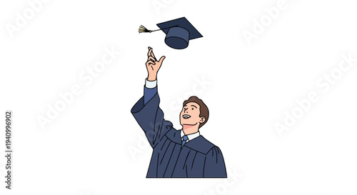 Joyful student in graduation attire launches cap into air celebrating academic achievement and future aspirations with enthusiasm and optimism