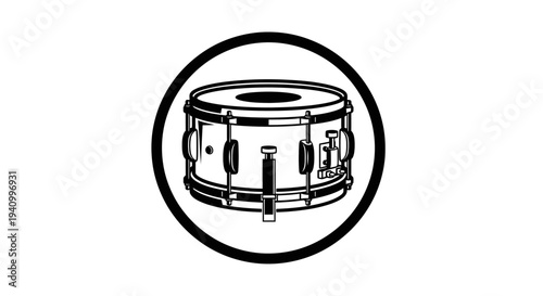 Black and White Snare Drum Illustration.