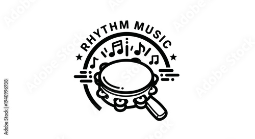 Black and White Tambourine Music Logo.