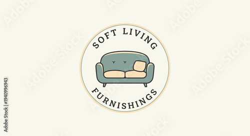 Illustration of Sofa in Circle Logo.