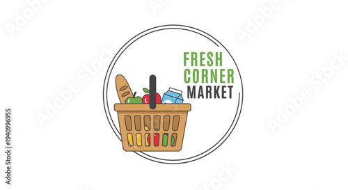 Illustration of a Shopping Basket with Fresh Produce.
