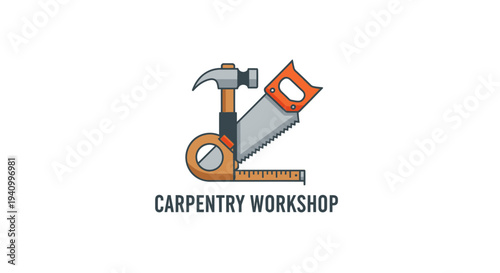Carpentry Workshop Tools Hammer Saw Illustration.
