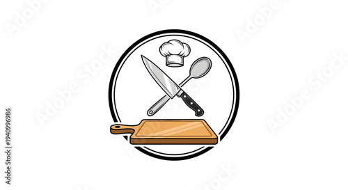 Chef Hat Knife Spoon Cutting Board Logo.