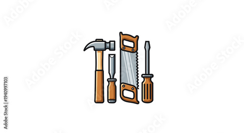 Set of carpentry tools on white background.