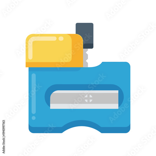 Colorful illustration of a blue and yellow USB flash drive on white background