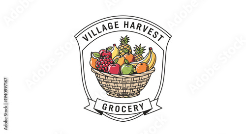 Village Harvest Grocery Fruit Basket Logo.