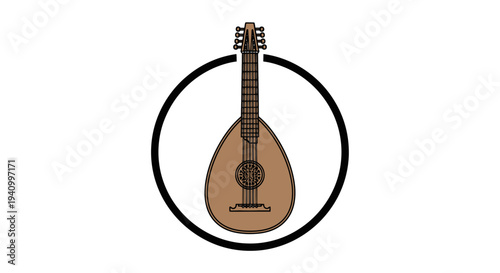 Traditional Stringed Musical Instrument Illustration.