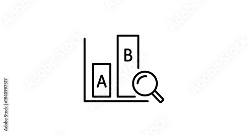 A/B Testing Analysis with Magnifying Glass and Bar Chart Icon