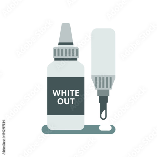 White out bottle and correction pen on a green tray, office supplies