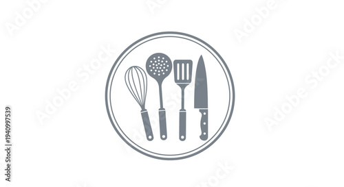 Kitchen Utensils on a Plate Illustration.