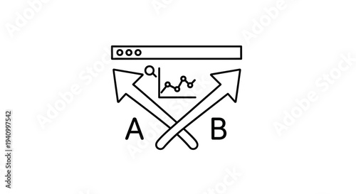 A/B Testing Concept: Arrows Pointing Up with Analytics Graph and Browser Window