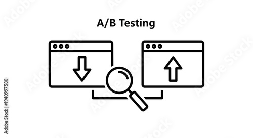 A/B Testing Concept: Comparing Two Website Versions with Magnifying Glass