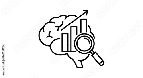 Brain Growth Chart Analysis Magnifying Glass Icon - Business Intelligence and Data Concept