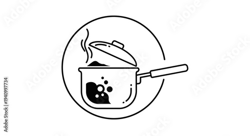 Simple Line Drawing of Saucepan with Lid.