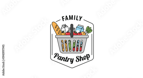 Family Pantry Shop Grocery Basket Logo Design.