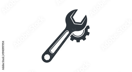 Adjustable Wrench and Gear Icon Illustration.