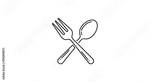 Crossed Fork and Spoon Simple Illustration.