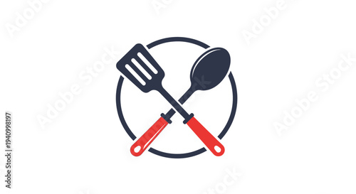 Crossed Spatula and Fork Kitchen Utensils.