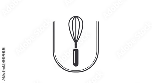 Black Whisk Icon Kitchen Utensil Illustration.