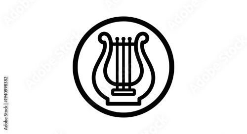 Simple Black Line Lyre Icon Design.