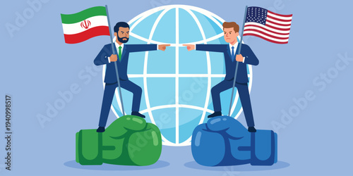 International Negotiation: Symbolic illustration depicting representatives from Iran and the United States engaged in international negotiation.