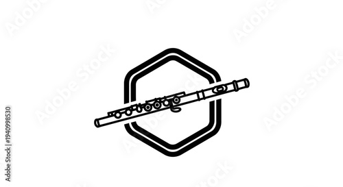Black and White Flute Illustration Design 1.