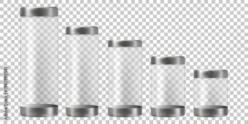 Transparent glass cylinders display podium platform set vector illustration