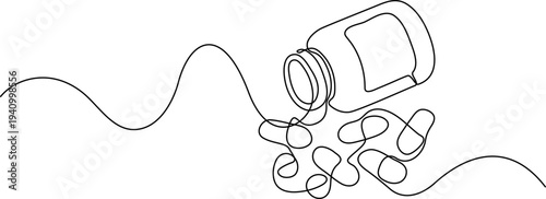 WebMinimalist Line Art Pill Bottle Tipped Over with Capsules