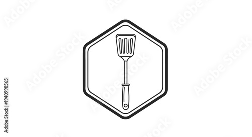 Black and white illustration of barbecue spatula.