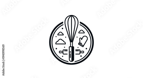 Black and White Whisk Icon Design.