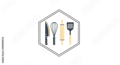Kitchen Utensils in Hexagonal Icon Design.