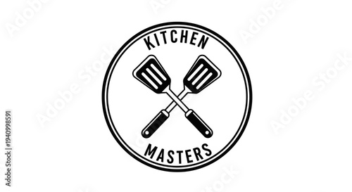 Kitchen Masters Logo with Utensils Inside Circle.
