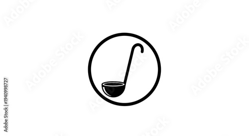 Simple Black Ladle Icon on White Background.