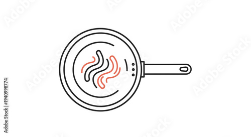 Frying Pan with Flames Cooking Food.