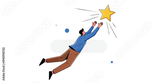 Illustrative depiction of a determined individual striving to grasp a luminous golden star, symbolizing ambition and aspiration