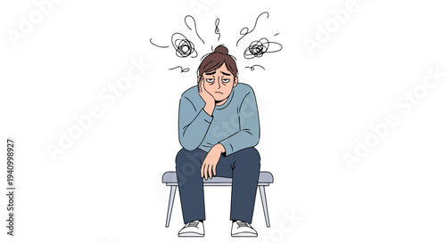 Depicting Mental Fatigue and Overwhelm with Stylized Illustrations of a Drained Individual