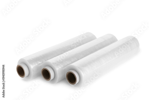 Rolls of stretch wrap on wh...