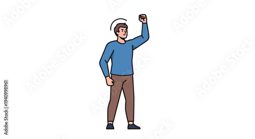 A determined man with a raised fist and a symbolic halo above his head, embodying motivation and resolve, ready to conquer challenges and achieve