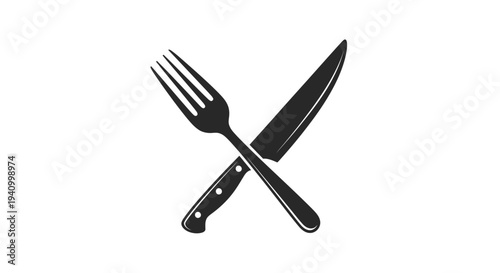 Crossed Black Fork and Knife Illustration.