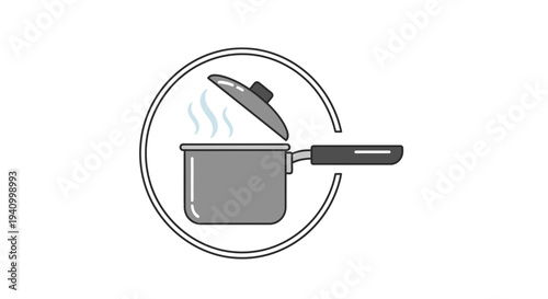 Simple Line Drawing of Saucepan with Lid 1.