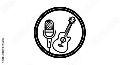 Guitar and Microphone Line Art Illustration.