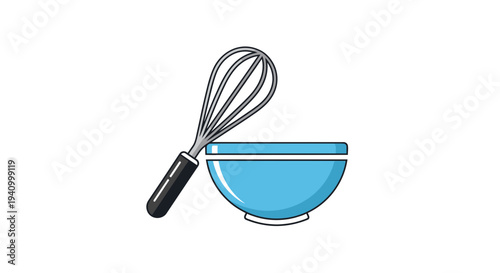 Blue Mixing Bowl and Whisk Illustration.