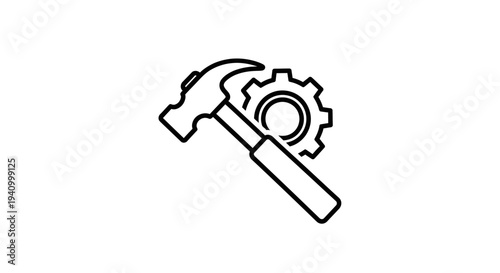 Hammer and Gear Icon Illustration.