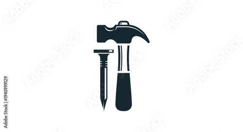 Hammer and Nail Illustration on White.