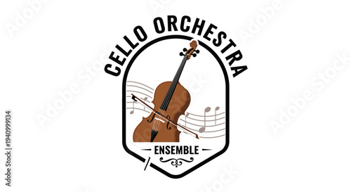 Cello Orchestra Ensemble Logo Design Illustration.