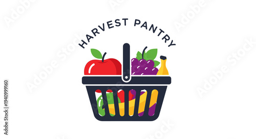 Harvest Pantry Grocery Shopping Basket Illustration.